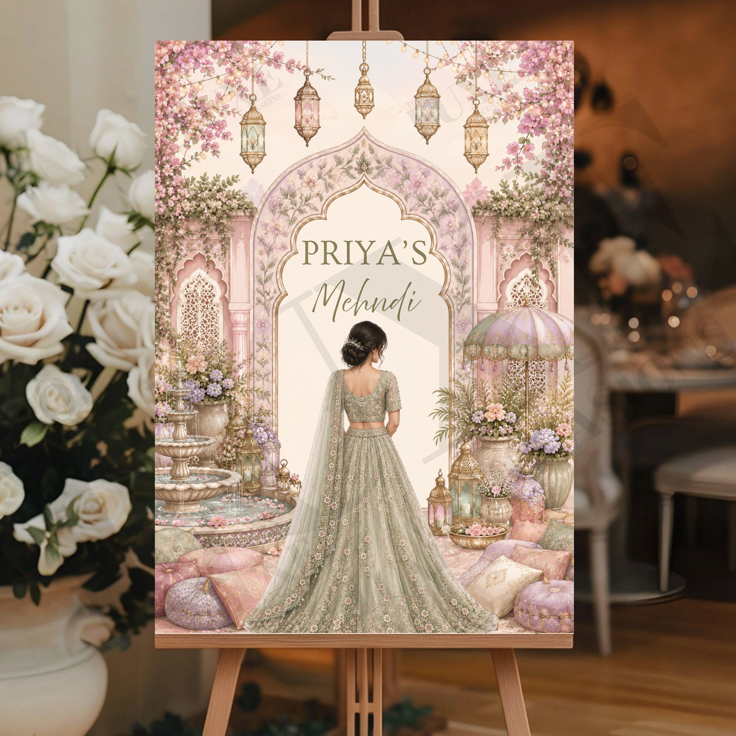 Custom Mehndi Dholki Board + Faceless Portrait