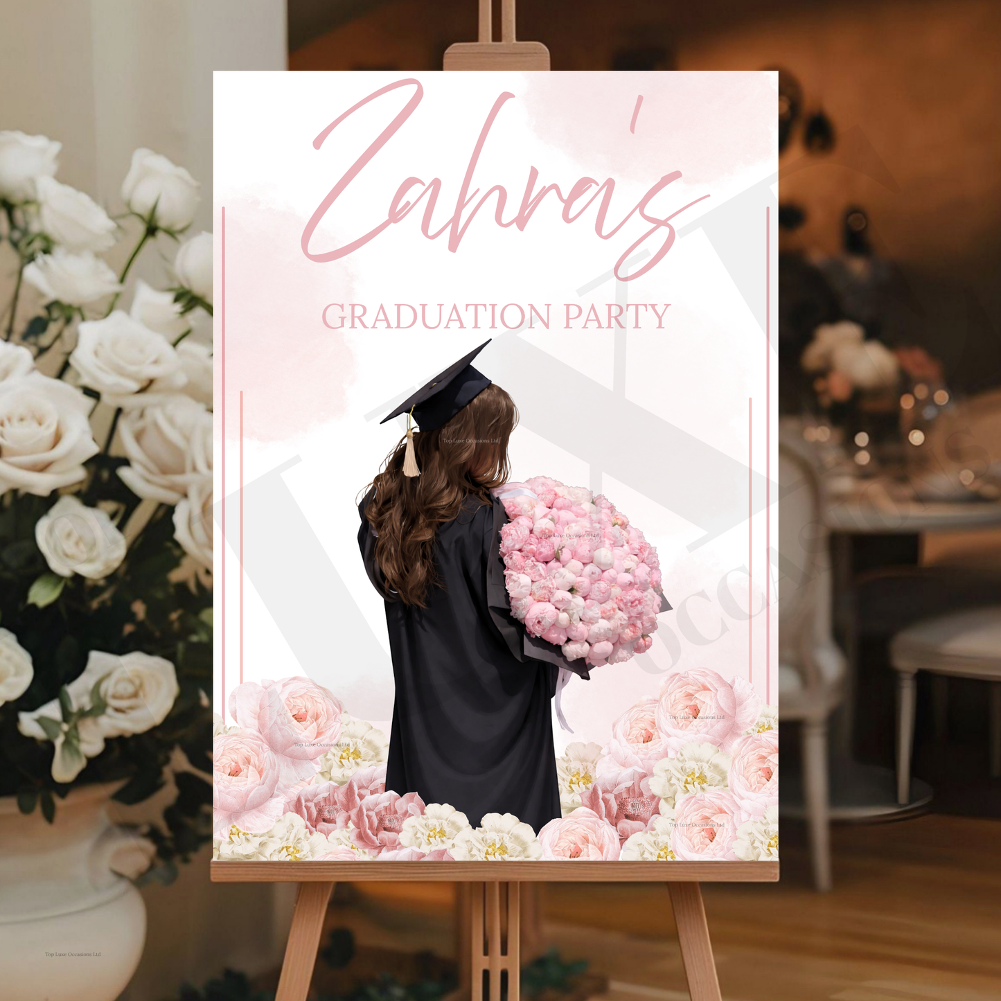 Girly Pink Floral Graduation Party Board