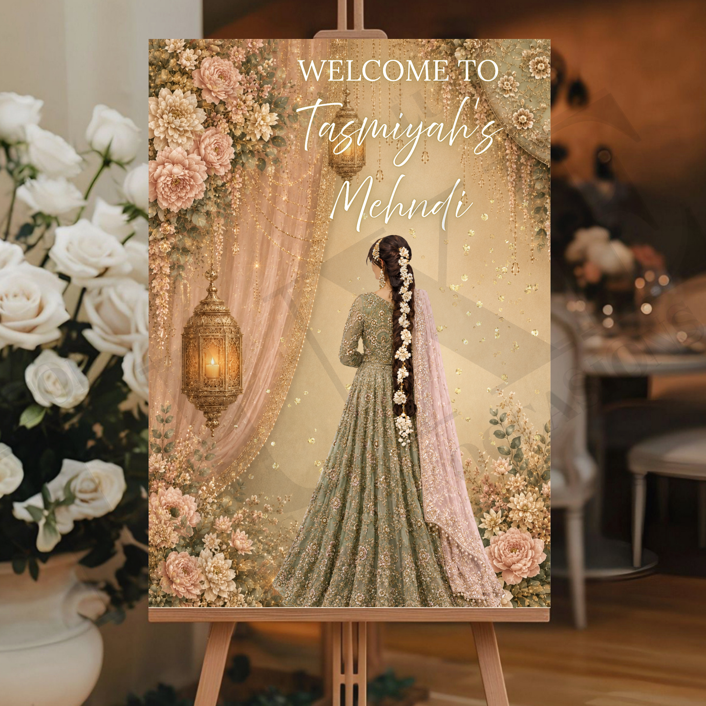 Custom Mehndi Dholki Board + Faceless Portrait