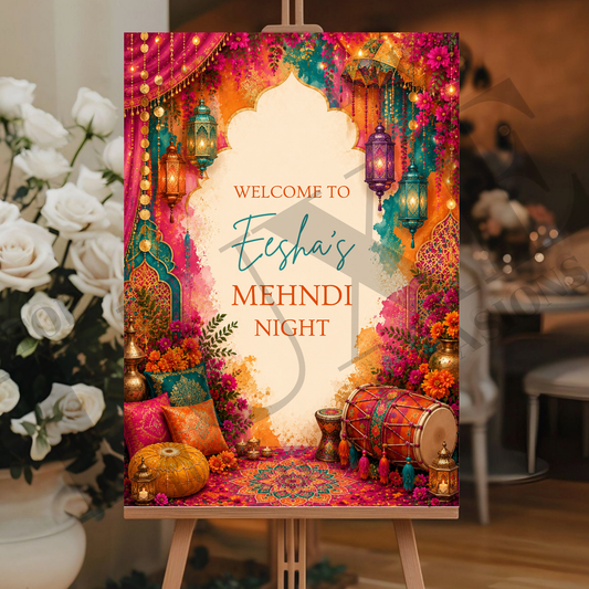 Vibrant Mehndi Dholki Welcome Sign