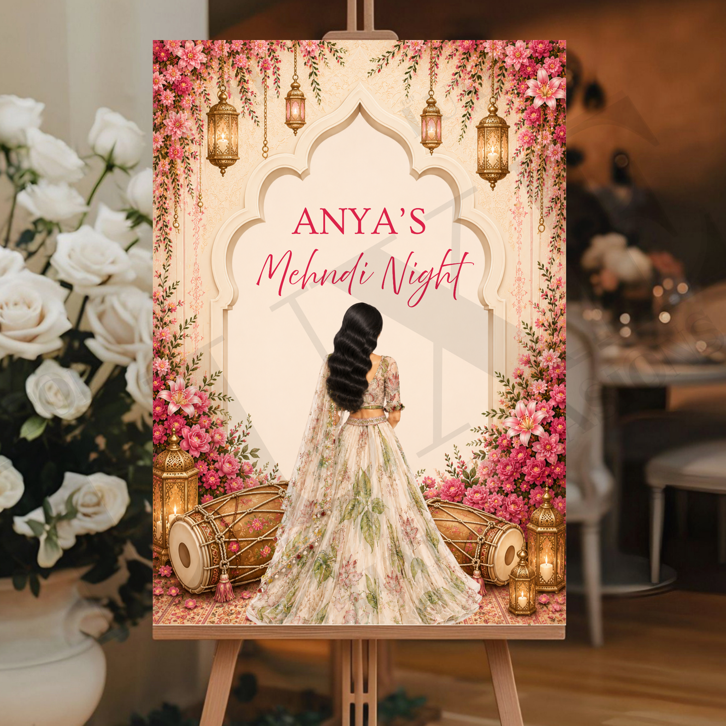 Custom Mehndi Dholki Board + Faceless Portrait
