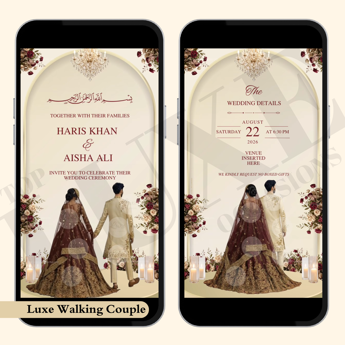 Traditional Maroon Walking Couple Nikkah | Baraat | Walima Video Invite