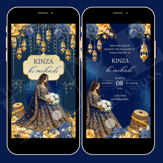 Navy Blue Girls Mehndi Dholki Video Invite