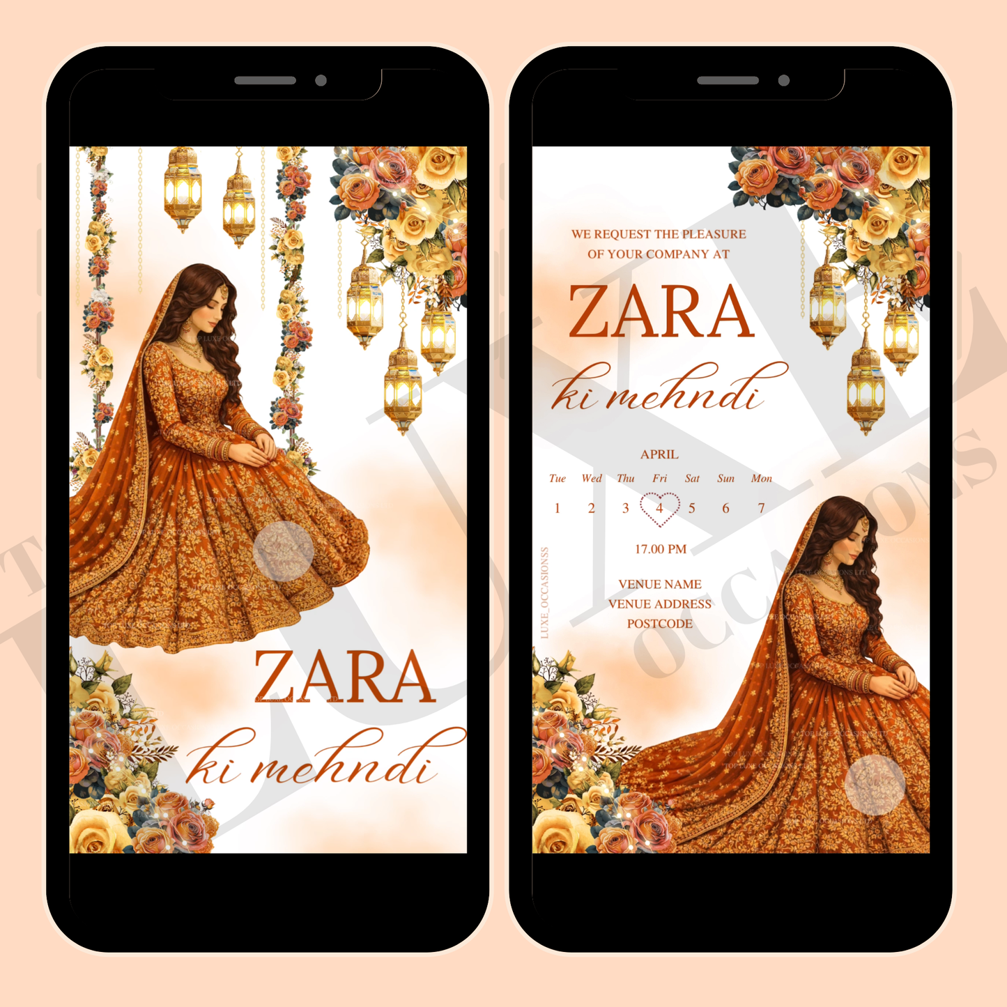 Orange Girls Swing Mehndi Dholki Video Invite