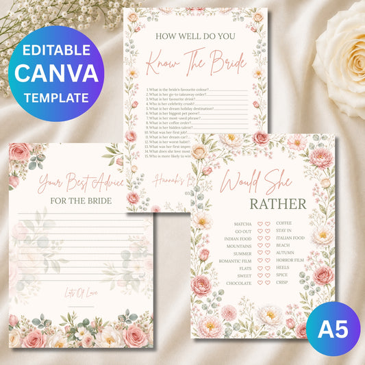 Editable Canva Bridal Shower Games Bundle, Would She Rather, How Well Do You Know the Bride, Advice for the Bride