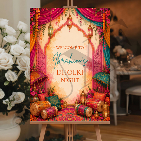 Vibrant Mehndi Dholki Welcome Sign