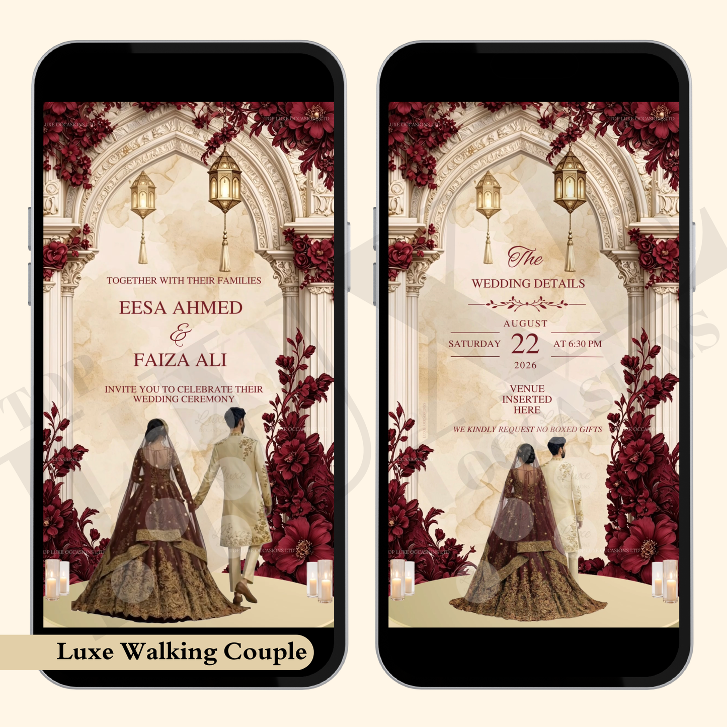 Traditional Maroon Walking Couple Nikkah | Baraat | Walima Video Invite