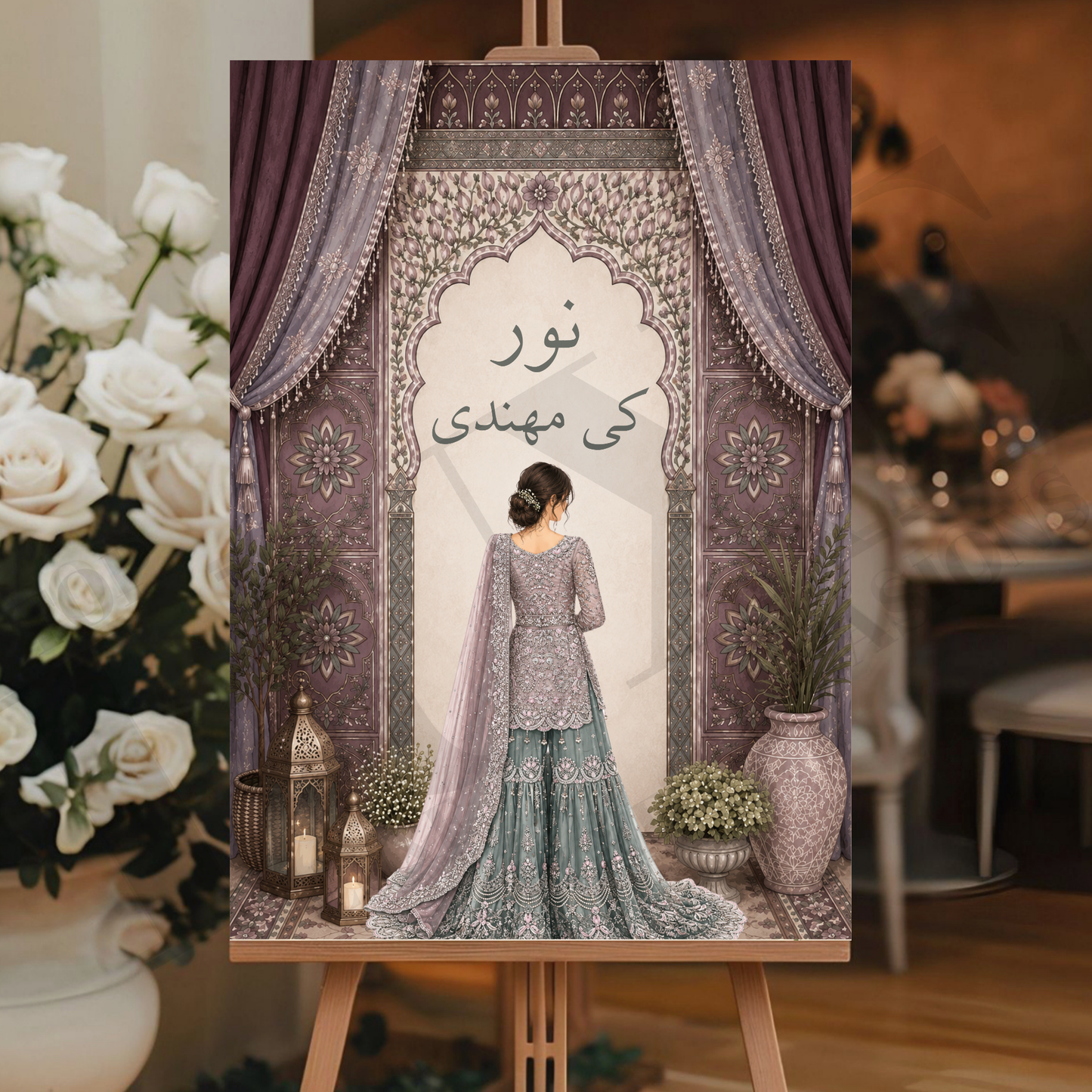 Custom Mehndi Dholki Board + Faceless Portrait