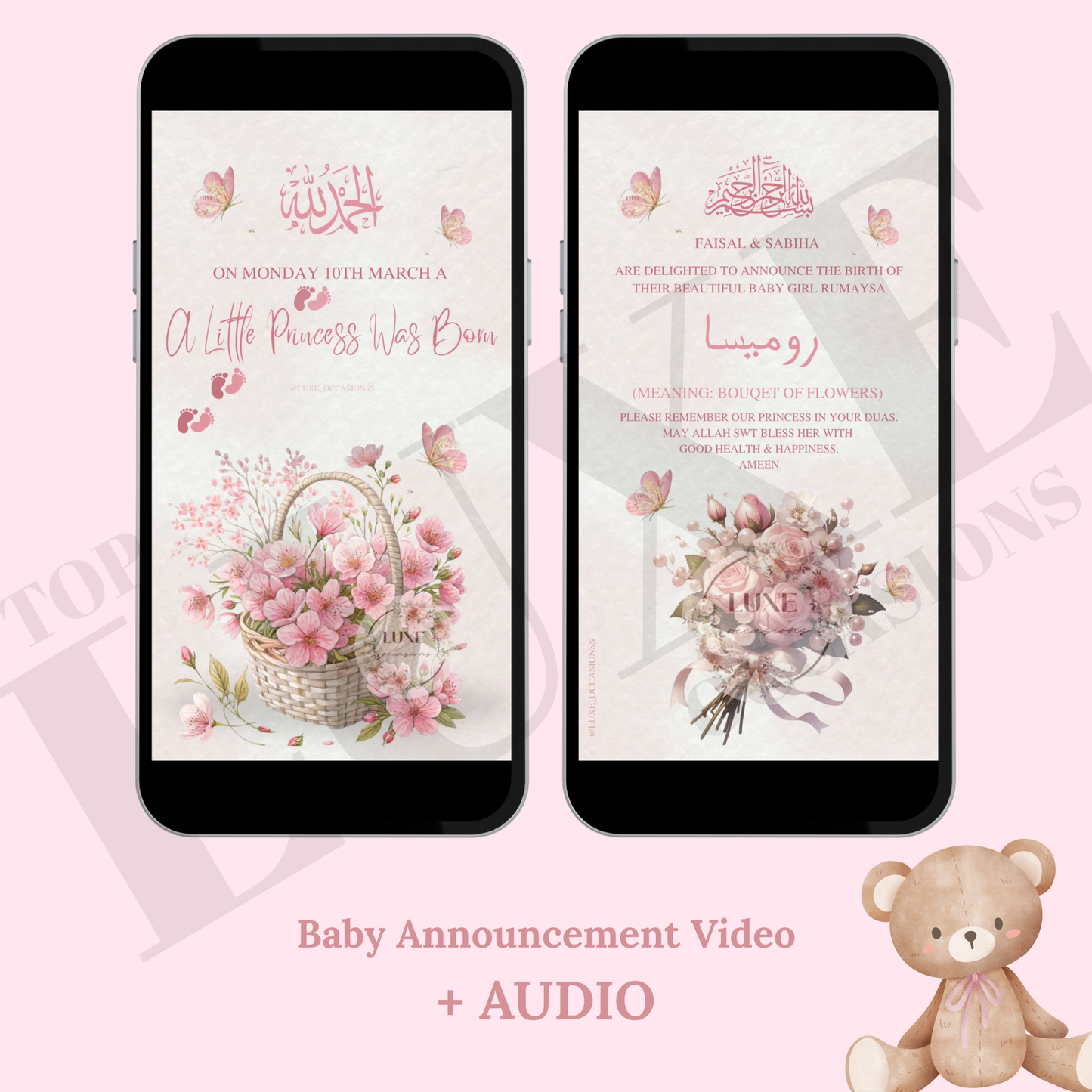 Floral Pink Baby Girl Announcement Video