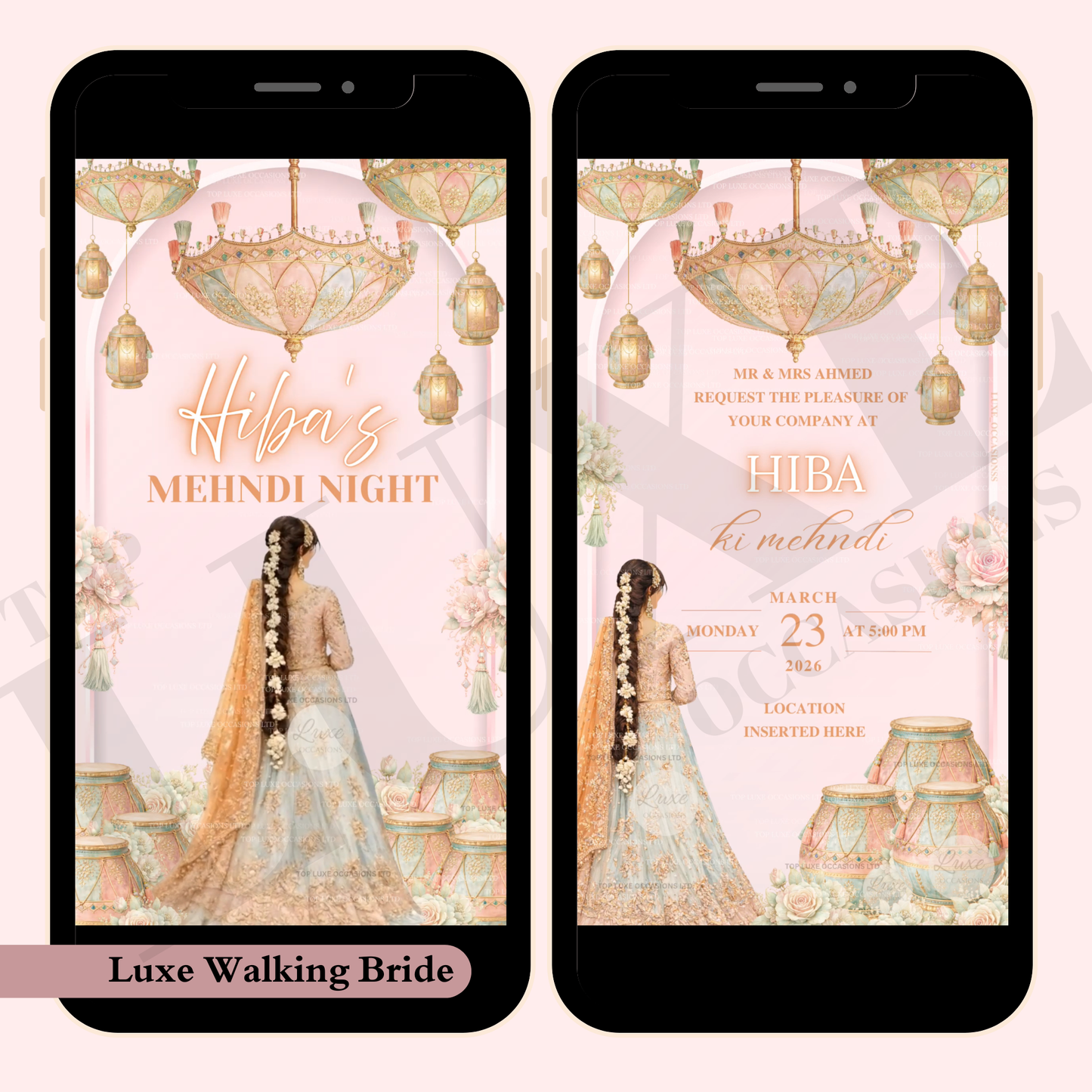 Walking Bride Pastel Edit Mehndi Dholki Video Invite