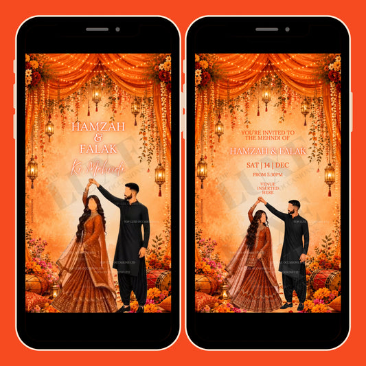 Animated Twirling Bride Joint Mehndi Dholki Invite