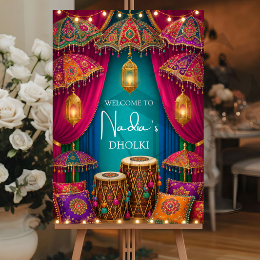 Vibrant Mehndi Dholki Welcome Sign