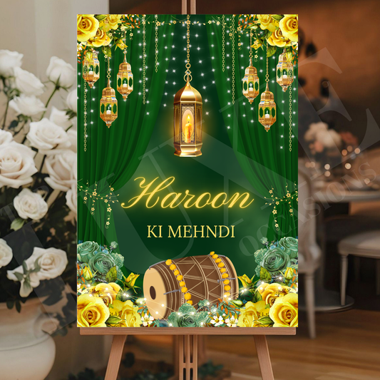 Green Vibrant Mehndi Dholki Welcome Sign