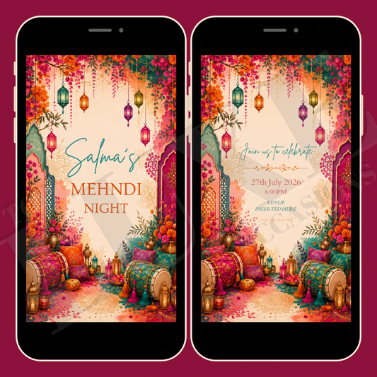 Vibrant Mehndi Dholki Invite
