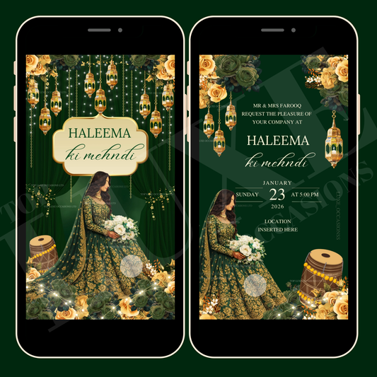 Deep Green Mehndi Dholki Video Invite