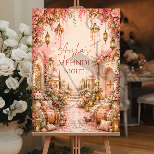 Pink Mehndi Dholki Welcome Sign