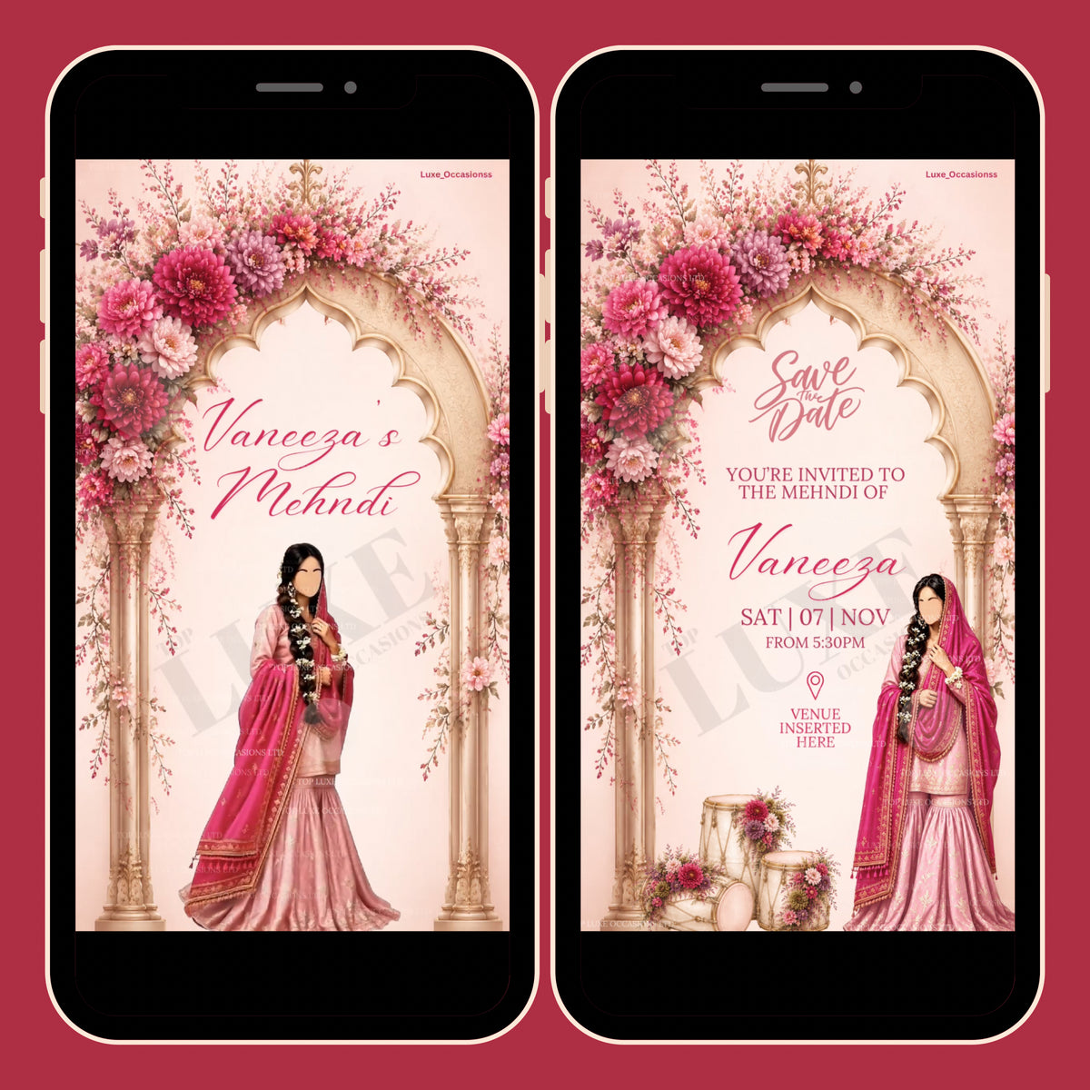 Girls Pink Mehndi Dholki Invite