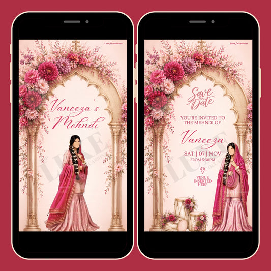 Girls Pink Mehndi Dholki Invite