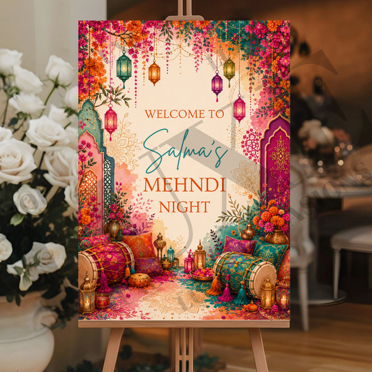 Vibrant Mehndi Dholki Welcome Sign