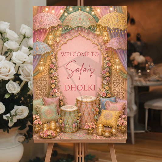 Pastel Mehndi Dholki Welcome Sign