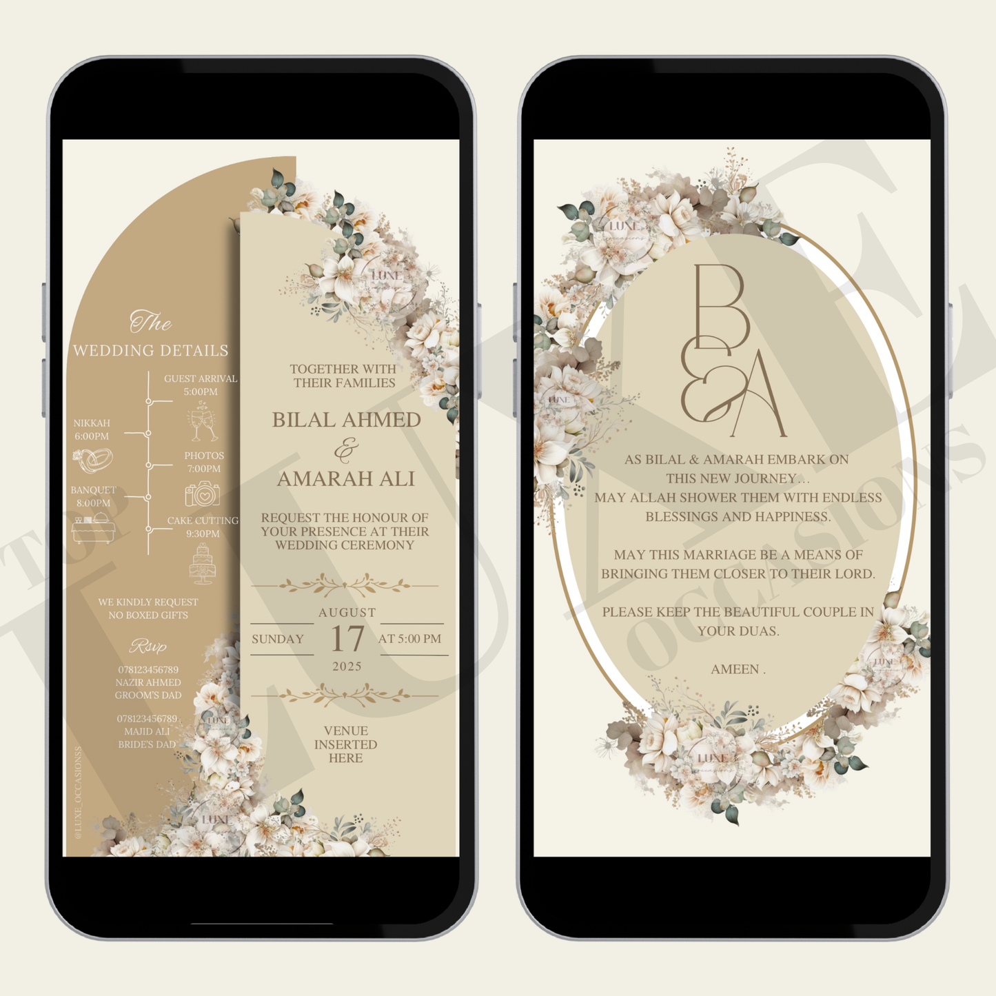Neutral Beige Nikkah | Baraat | Walima Video Invite