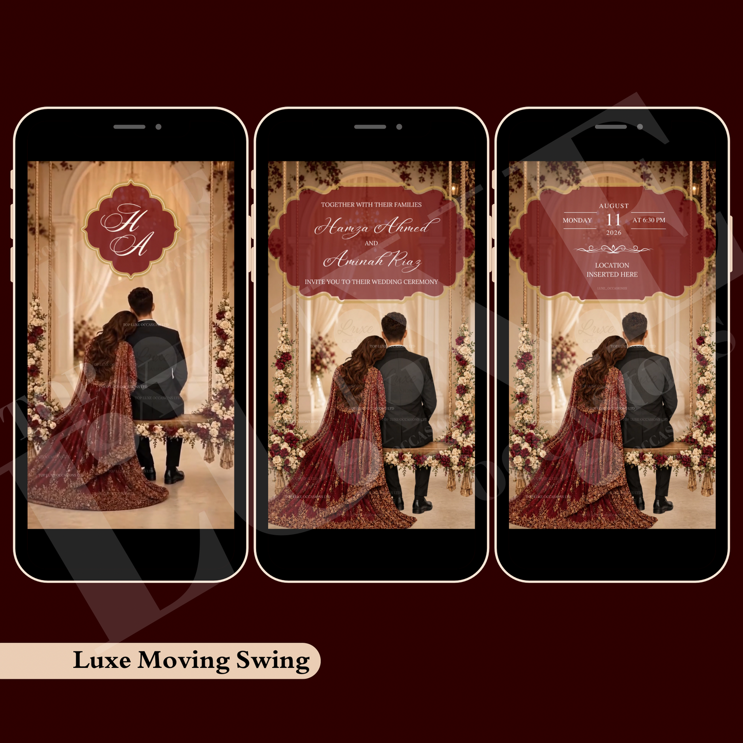 Traditional Maroon Swinging Couple Nikkah | Baraat | Walima Video Invite
