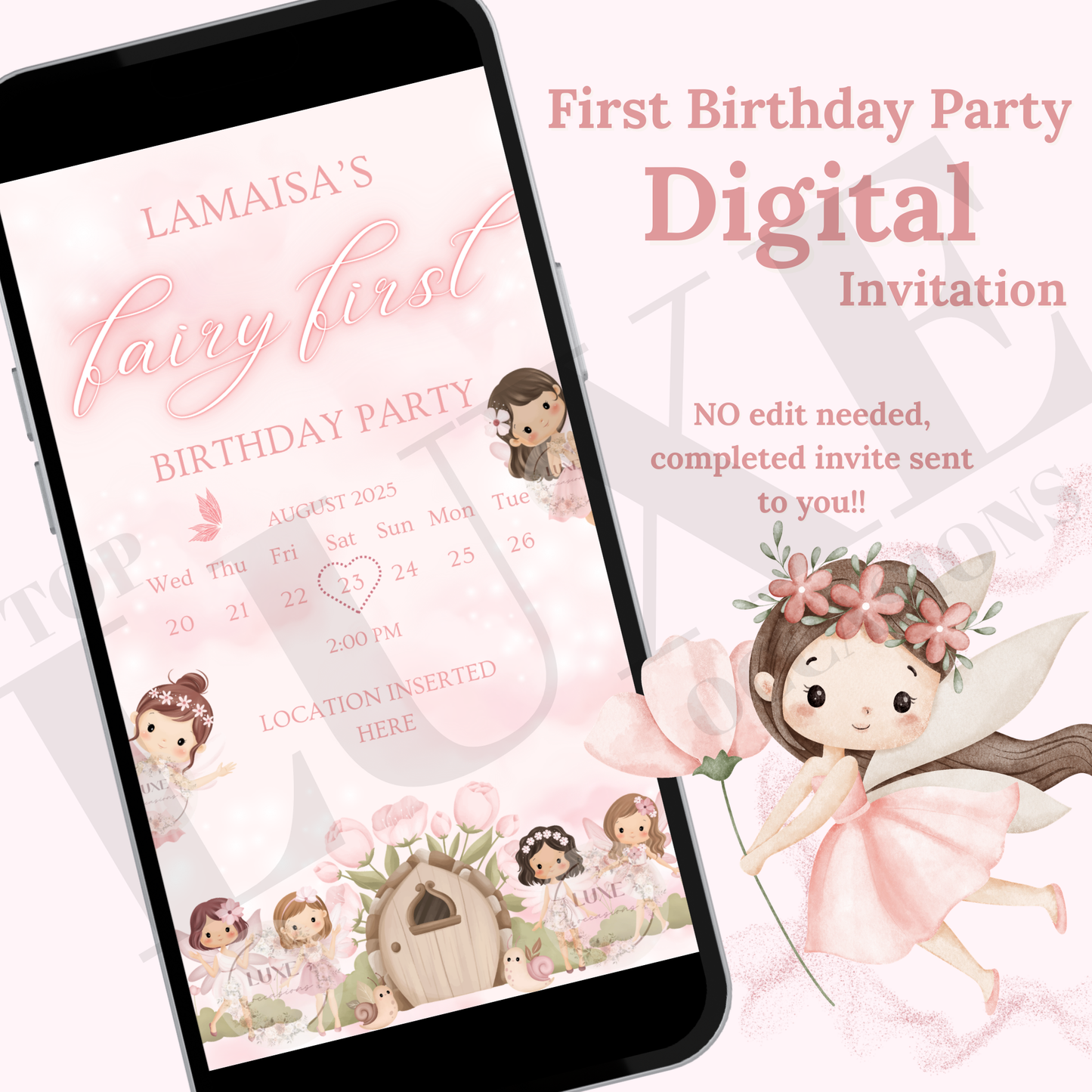 Fairy First Birthday Photo Invite