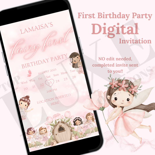 Fairy First Birthday Photo Invite
