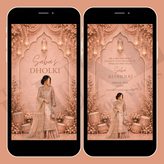 Dusky Pink Mehndi Dholki Invite