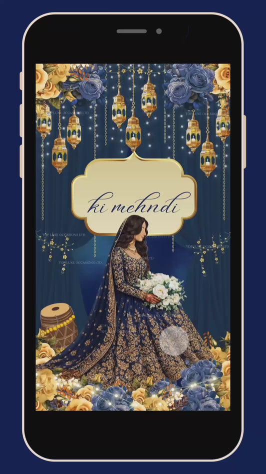 Navy Blue Girls Mehndi Dholki Video Invite